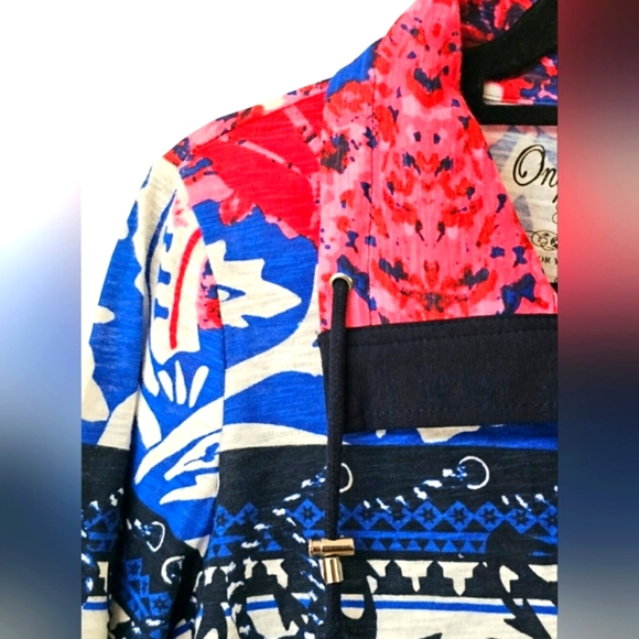 Onque Casuals Nautical Tropical Red White Blue Lightweight Button Up Jacket Top - Picture 7 of 16